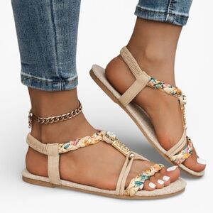 NWT Beige Sandals with Multicolor Accents